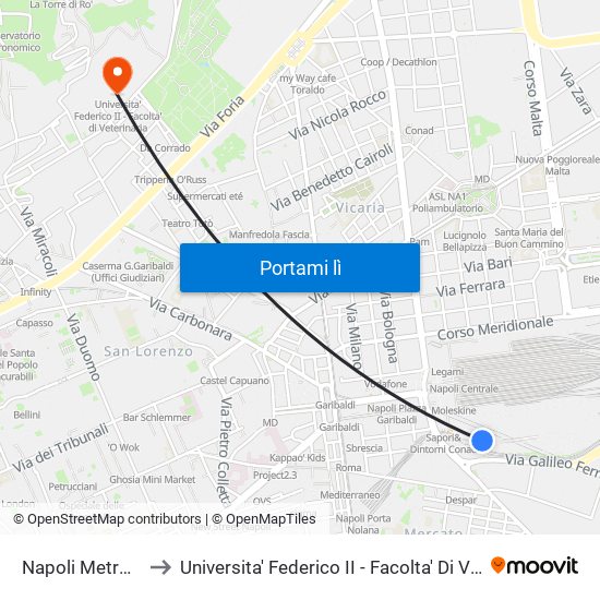 Napoli Metropark to Universita' Federico II - Facolta' Di Veterinaria map