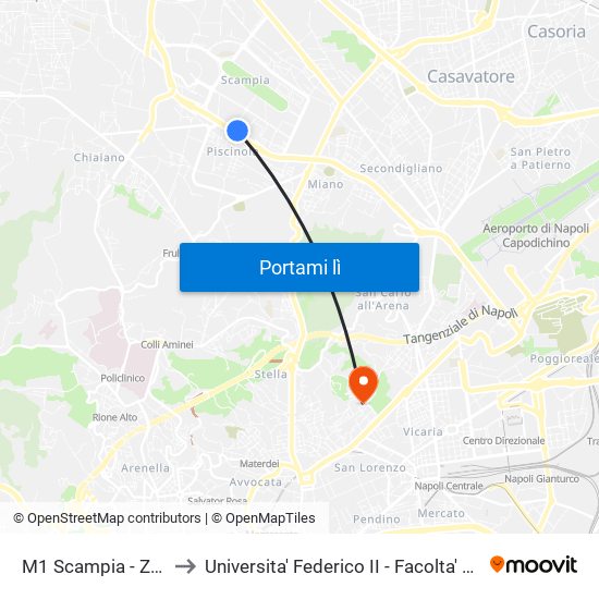 M1 Scampia - Zuccarini to Universita' Federico II - Facolta' Di Veterinaria map