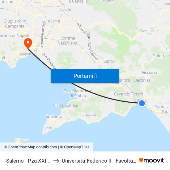 Salerno - P.za XXIV Maggio to Universita' Federico II - Facolta' Di Veterinaria map