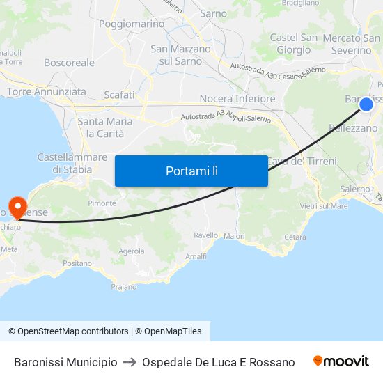 Baronissi Municipio to Ospedale De Luca E Rossano map