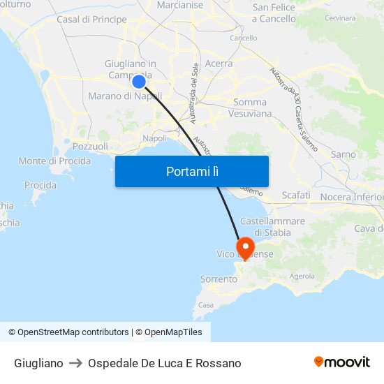 Giugliano to Ospedale De Luca E Rossano map