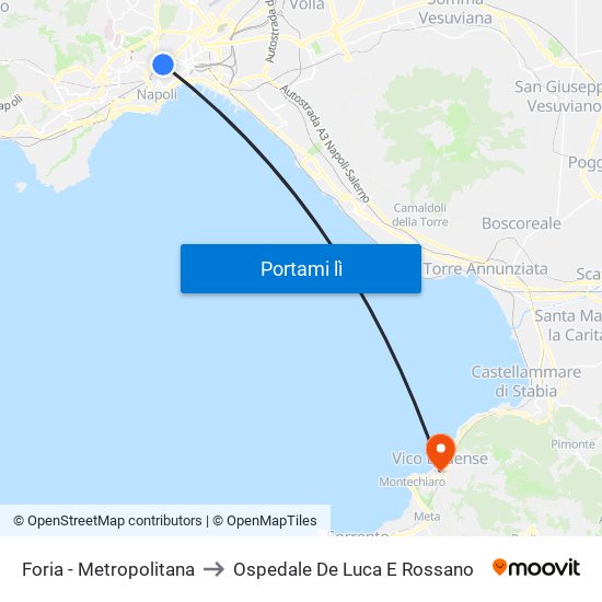 Foria - Metropolitana to Ospedale De Luca E Rossano map