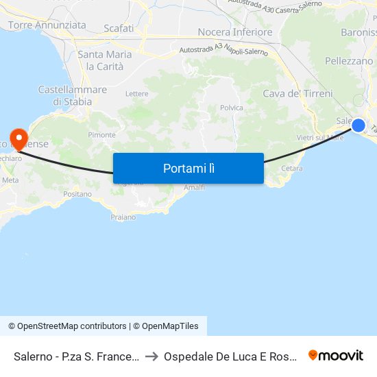 Salerno - P.za S. Francesco to Ospedale De Luca E Rossano map