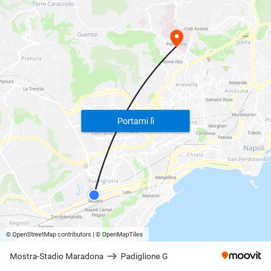 Mostra-Stadio Maradona to Padiglione G map