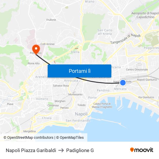 Napoli Piazza Garibaldi to Padiglione G map
