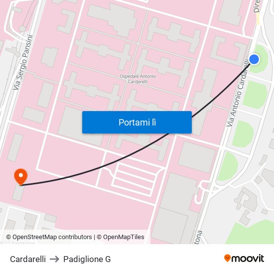 Cardarelli to Padiglione G map