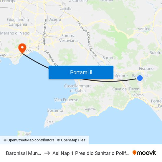 Baronissi Municipio to Asl Nap 1 Presidio Sanitario Polifunzionale map