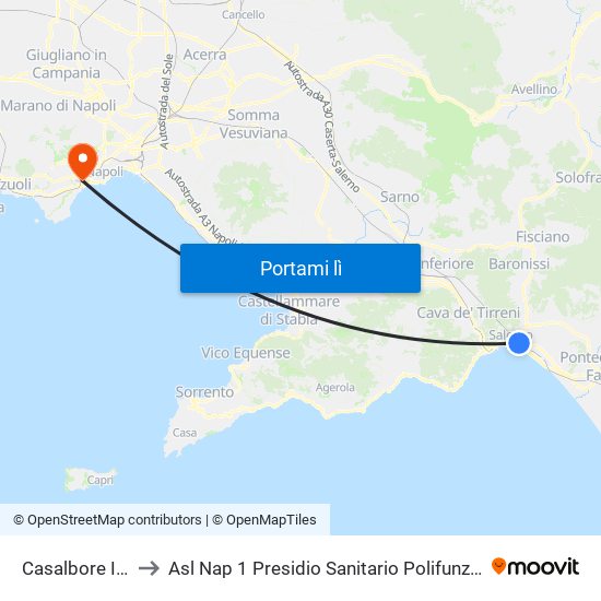 Casalbore Irno to Asl Nap 1 Presidio Sanitario Polifunzionale map