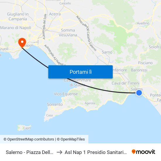 Salerno - Piazza Della Concordia to Asl Nap 1 Presidio Sanitario Polifunzionale map