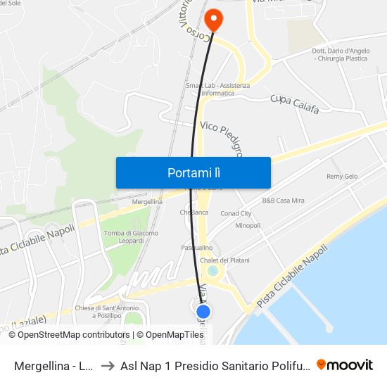 Mergellina - Leone to Asl Nap 1 Presidio Sanitario Polifunzionale map