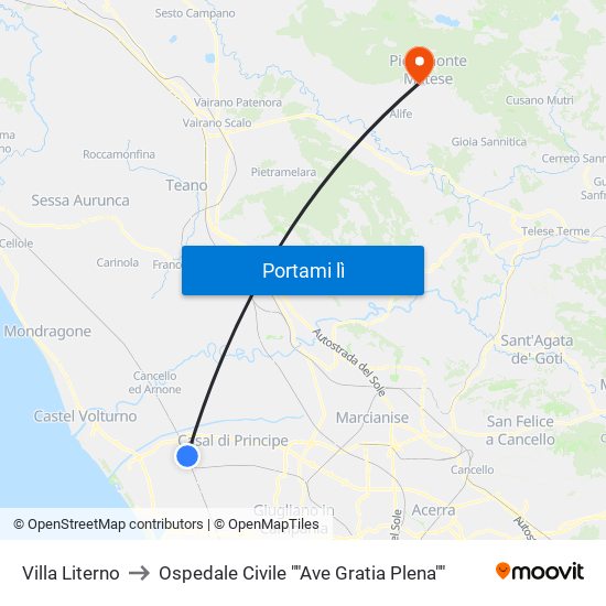 Villa Literno to Ospedale Civile ""Ave Gratia Plena"" map