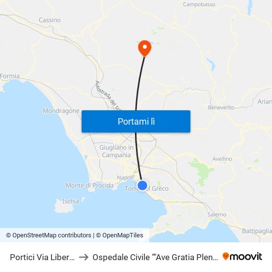 Portici Via Libertà to Ospedale Civile ""Ave Gratia Plena"" map