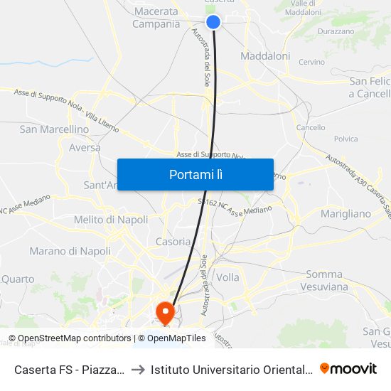 Caserta FS - Piazza Garibaldi to Istituto Universitario Orientale - Residenza map