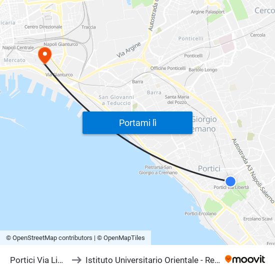 Portici Via Libertà to Istituto Universitario Orientale - Residenza map