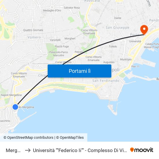 Mergellina to Università ""Federico Ii"" - Complesso Di Via Porta Di Massa map