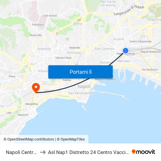 Napoli Centrale to Asl Nap1 Distretto 24 Centro Vaccinale map