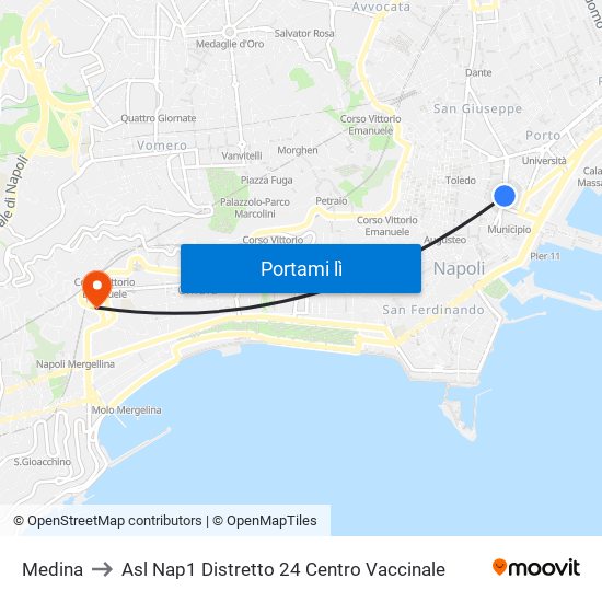 Medina to Asl Nap1 Distretto 24 Centro Vaccinale map
