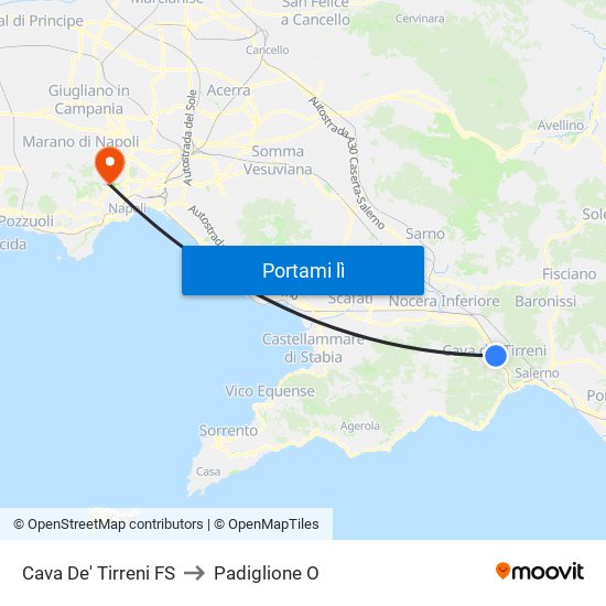Cava De' Tirreni FS to Padiglione O map