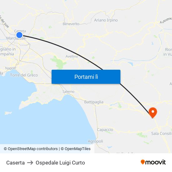 Caserta to Ospedale Luigi Curto map