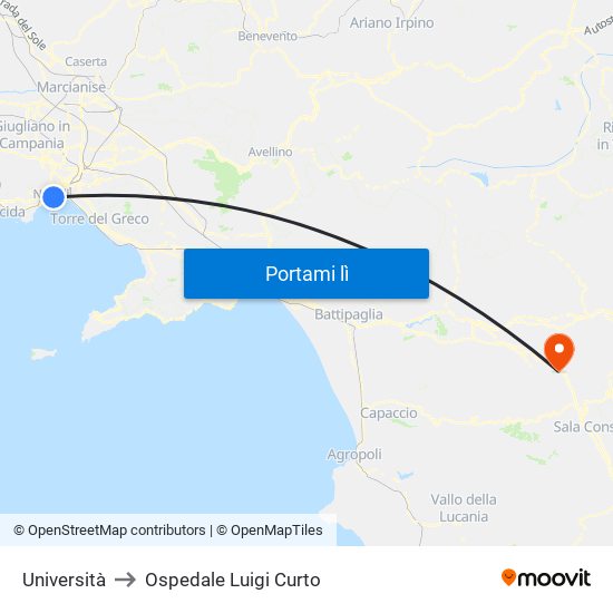 Università to Ospedale Luigi Curto map