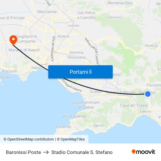 Baronissi Poste to Stadio Comunale S. Stefano map