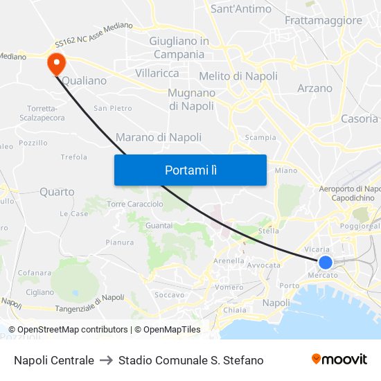 Napoli Centrale to Stadio Comunale S. Stefano map