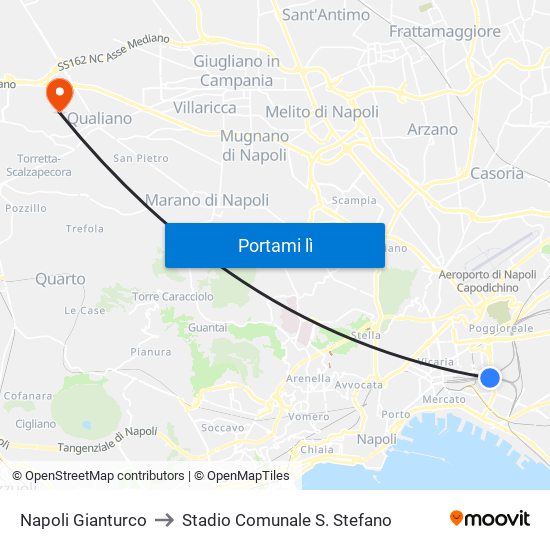 Napoli Gianturco to Stadio Comunale S. Stefano map