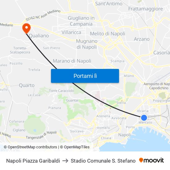 Napoli Piazza Garibaldi to Stadio Comunale S. Stefano map