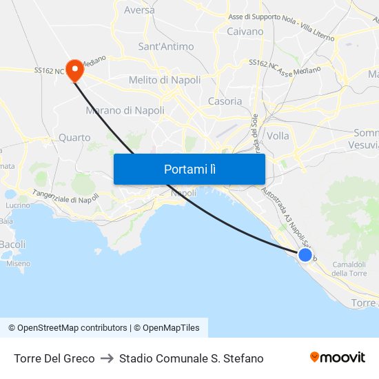 Torre Del Greco to Stadio Comunale S. Stefano map