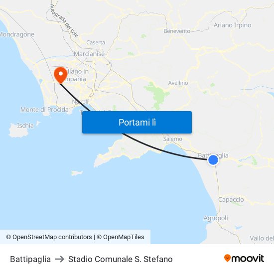 Battipaglia to Stadio Comunale S. Stefano map