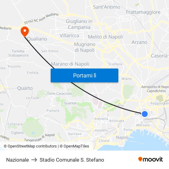 Nazionale to Stadio Comunale S. Stefano map