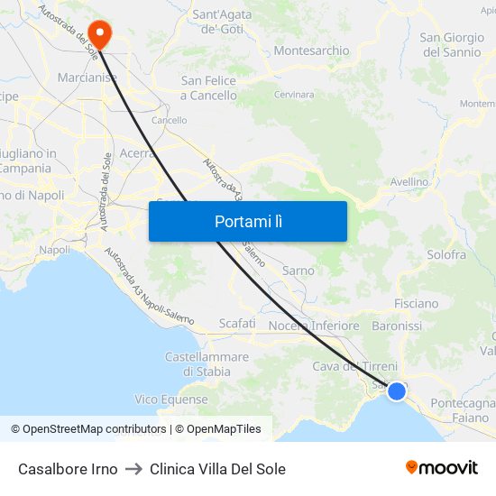 Casalbore Irno to Clinica Villa Del Sole map