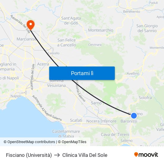 Fisciano (Università) to Clinica Villa Del Sole map