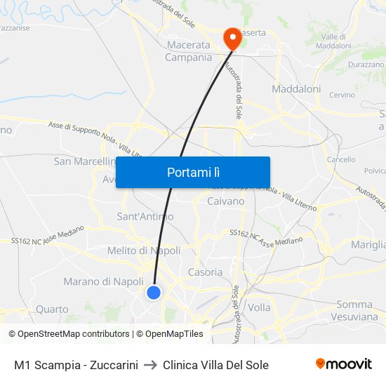M1 Scampia - Zuccarini to Clinica Villa Del Sole map
