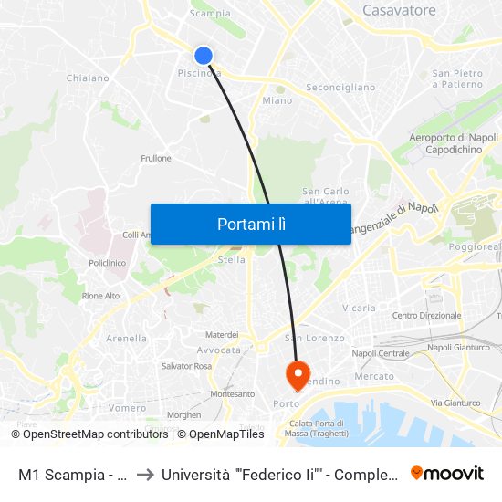 M1 Scampia - Zuccarini to Università ""Federico Ii"" - Complesso Sede Centrale map