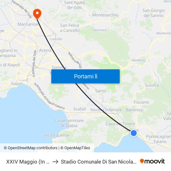 XXIV Maggio  (In Salita) to Stadio Comunale Di San Nicola La Strada map