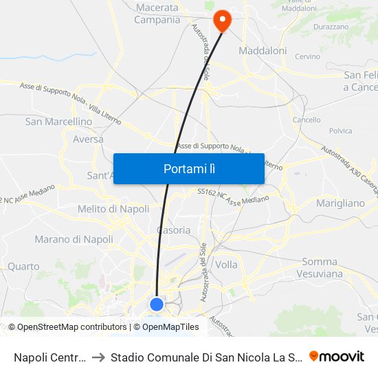 Napoli Centrale to Stadio Comunale Di San Nicola La Strada map