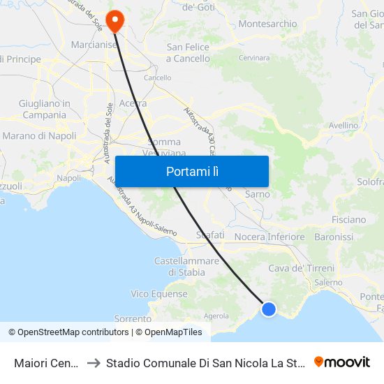 Maiori Centro to Stadio Comunale Di San Nicola La Strada map