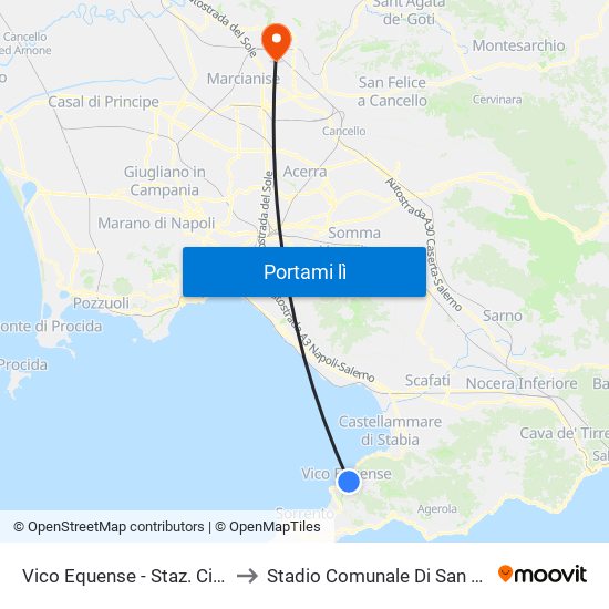 Vico Equense - Staz. Circumvesuviana to Stadio Comunale Di San Nicola La Strada map