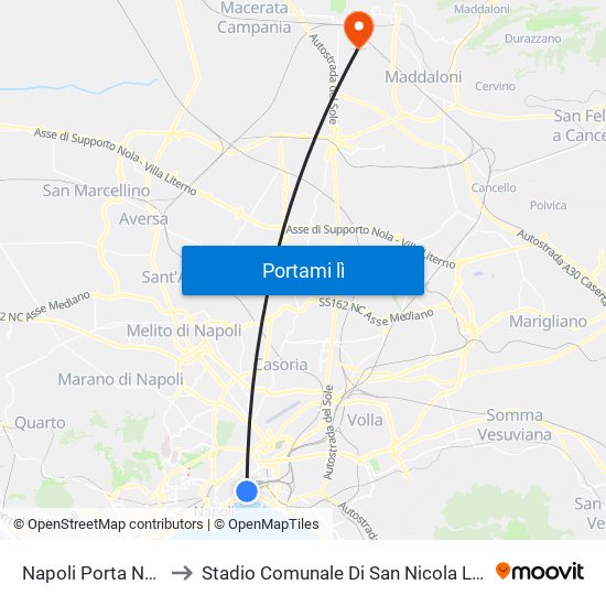 Napoli Porta Nolana to Stadio Comunale Di San Nicola La Strada map