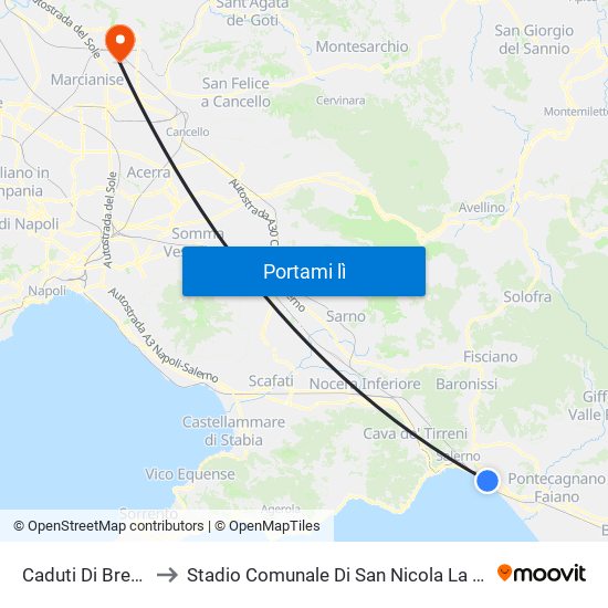 Caduti Di Brescia to Stadio Comunale Di San Nicola La Strada map