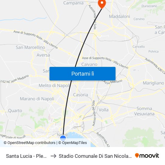 Santa Lucia - Plebiscito to Stadio Comunale Di San Nicola La Strada map