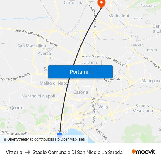 Vittoria to Stadio Comunale Di San Nicola La Strada map