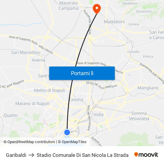 Garibaldi to Stadio Comunale Di San Nicola La Strada map