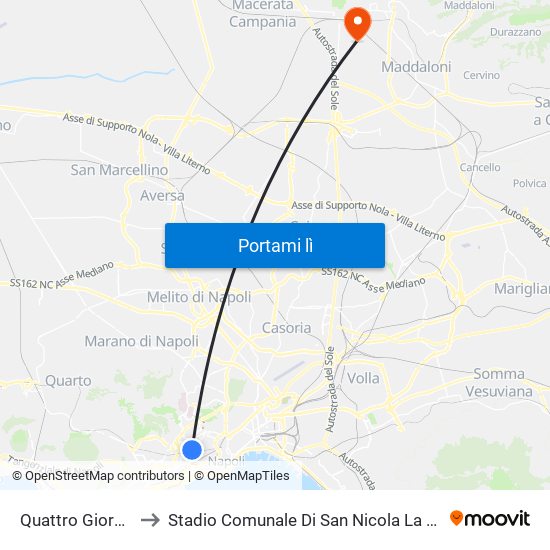 Quattro Giornate to Stadio Comunale Di San Nicola La Strada map