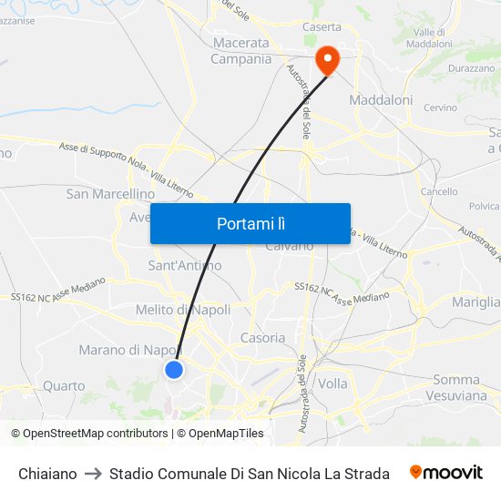 Chiaiano to Stadio Comunale Di San Nicola La Strada map