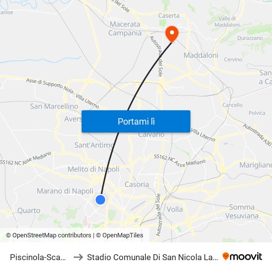 Piscinola-Scampia to Stadio Comunale Di San Nicola La Strada map
