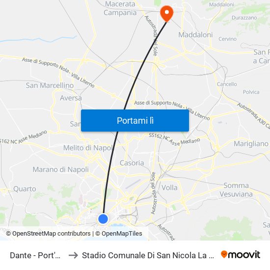 Dante - Port'Alba to Stadio Comunale Di San Nicola La Strada map