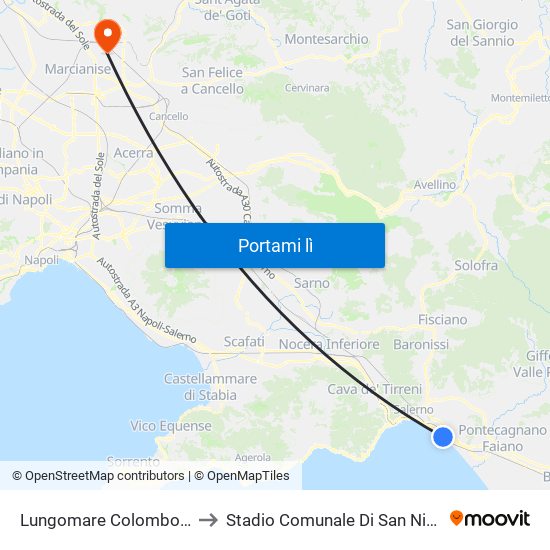 Lungomare Colombo Mercatello to Stadio Comunale Di San Nicola La Strada map