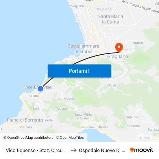 Vico Equense - Staz. Circumvesuviana to Ospedale Nuovo Di Gragnano map